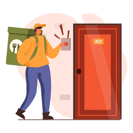 Food delivery guy ringing bell  Illustration