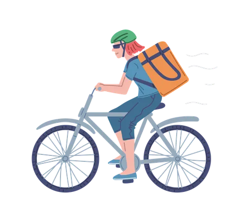 Food delivery man on bicycle with bag  Illustration
