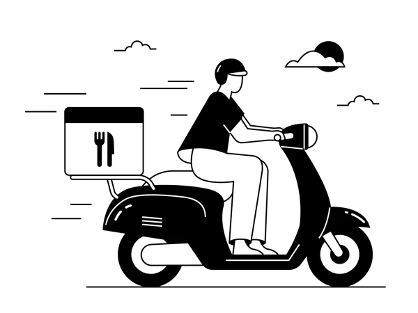 Food Delivery on Motorbike  Illustration