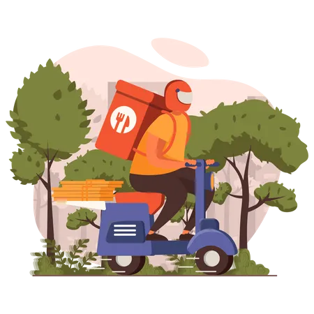 Food delivery on motorbike  Illustration