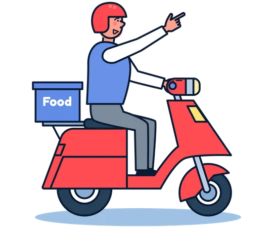 Food Delivery on Scooter Illustration