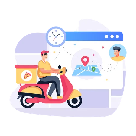 Food Delivery on Scooter Illustration