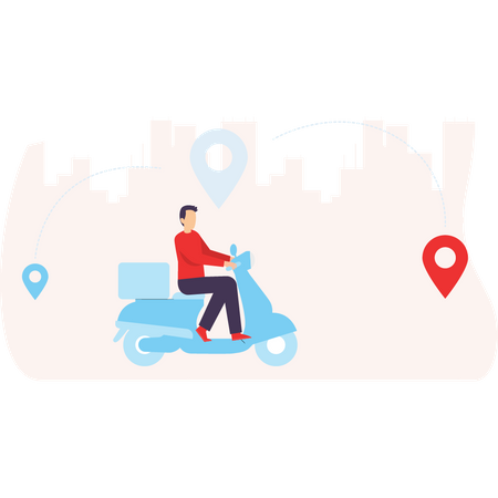 Food delivery scooter arriving at the delivery pin  Illustration