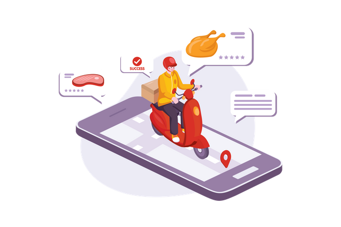 Food delivery service by scooter Illustration
