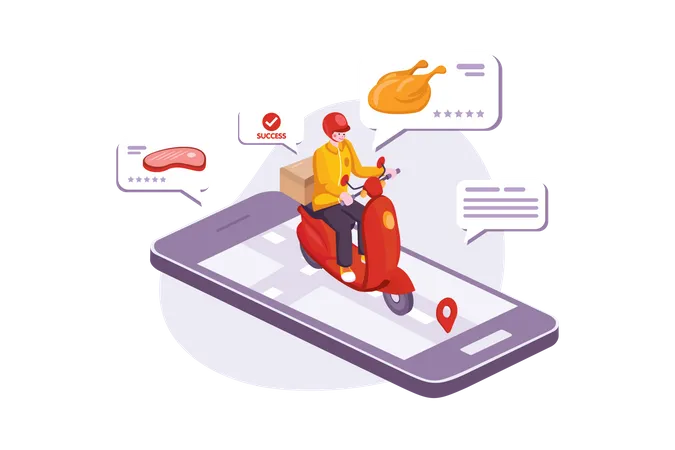 Food delivery service by scooter Illustration