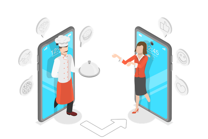 Food Delivery Service, Restaurant and Cafe Online Food Order App Illustration