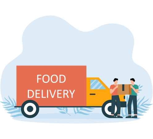 Food delivery truck delivering food  Illustration