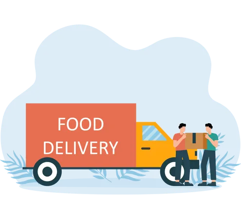 Food delivery truck delivering food  Illustration