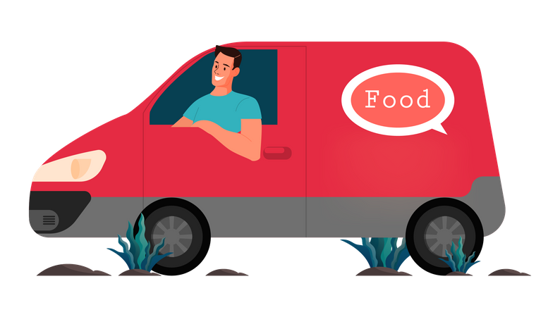 Food delivery via van Illustration