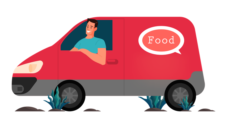 Food delivery via van  Illustration