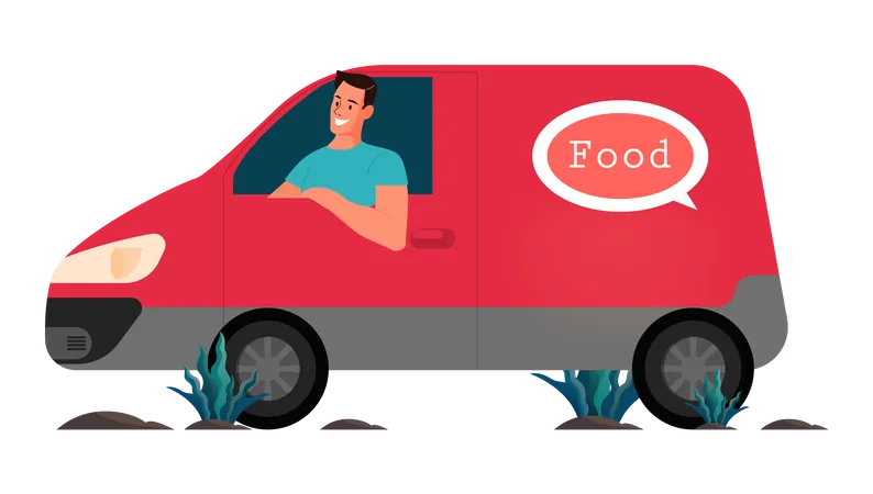 Food delivery via van  Illustration