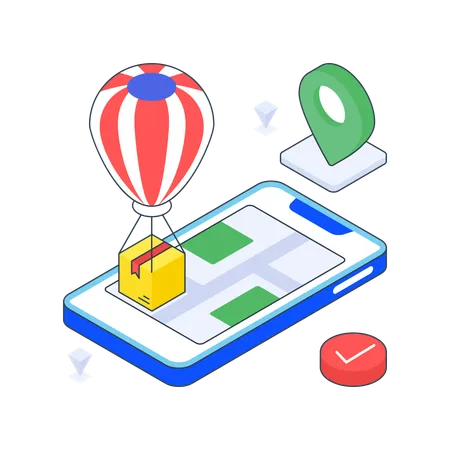 Food Delivery With Balloon  Illustration