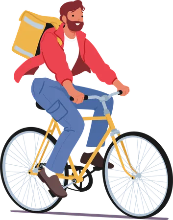 Food Delivery Worker On A Bicycle Swiftly Transports Meals From Restaurants To Customers Combining Eco Friendly Transportation With Efficient Service To Bring Food To Doorsteps Vector Illustration Illustration