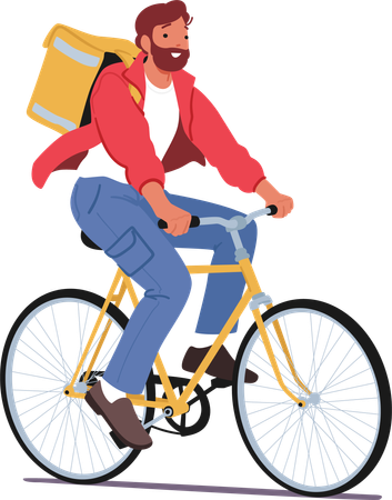 Food Delivery Worker On Bicycle  Illustration