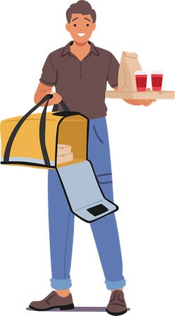 Food Delivery Worker Transports Meals From Restaurants To Customers  イラスト