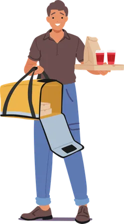 Food Delivery Worker Transports Meals From Restaurants To Customers Ensuring Prompt And Efficient Delivery Bringing Convenience And Satisfaction To Hungry Customers Cartoon Vector Illustration Illustration