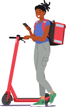 Food Delivery Worker Zips Through The Streets On An Electric Scooter  Illustration