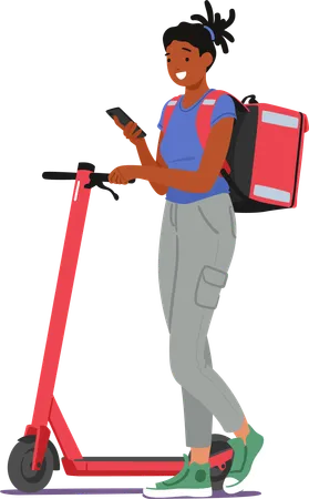 Food Delivery Worker Zips Through The Streets On An Electric Scooter Swiftly Navigating Traffic While Carrying Delicious Meals Ensures Efficient And Timely Deliveries Cartoon Vector Illustration Illustration