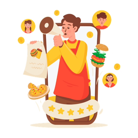 Food-Influencer macht Marketing  Illustration