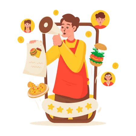 Food-Influencer macht Marketing  Illustration