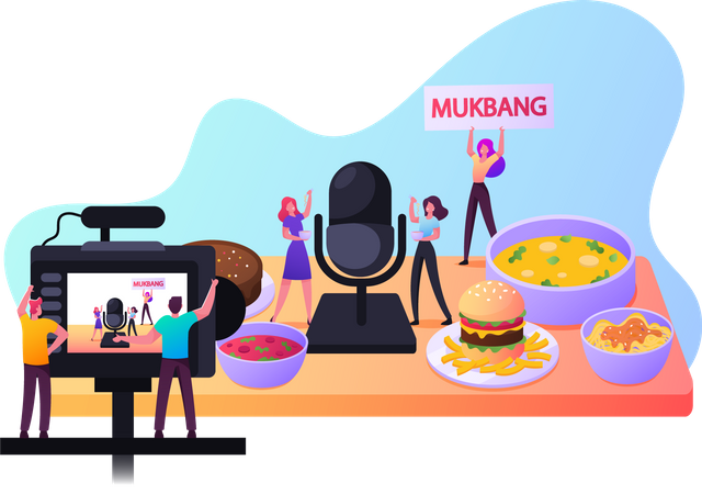 Food Mukbang Broadcasting Illustration