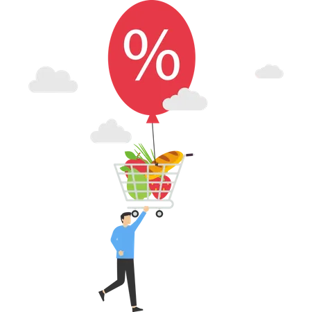 Food Price Crisis Rising Consumer Goods Prices Inflation Reflects Higher Prices For Goods And Services Men Try To Catch Shopping Carts Full Of Food That Fly Away Flat Vector Illustration Illustration