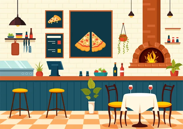Italian Food Restaurant Or Cafeteria Vector Illustration With Traditional Italy Dishes Pizza Or Pasta In Flat Cartoon Background Design 일러스트레이션