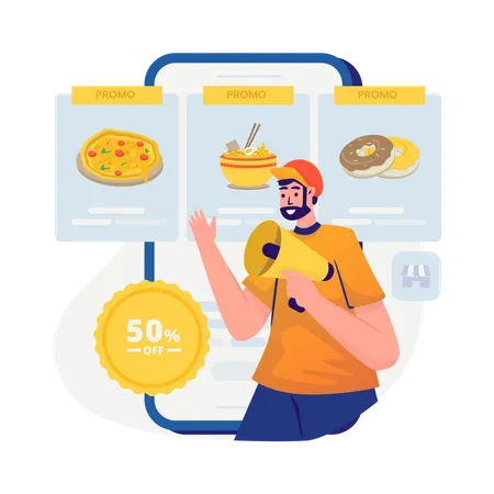 Online Fast Food Store Promotion Illustration Illustration