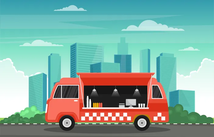 Food Truck Van Car Vehicle Street Shop City Illustration Illustration