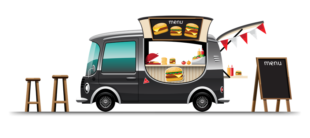 Camion de restauration avec hamburger  Illustration