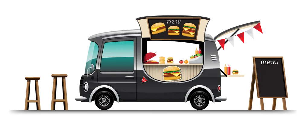 Camion de restauration avec hamburger  Illustration