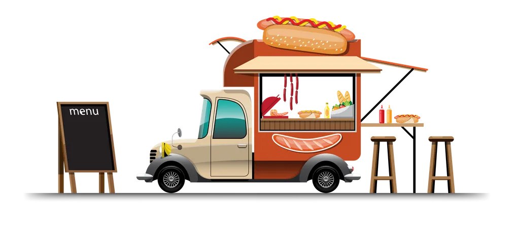 Camion de nourriture avec hot-dog  Illustration