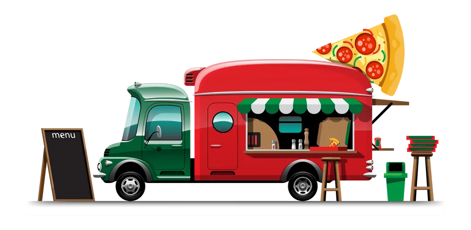 Food truck avec menu pizza  Illustration