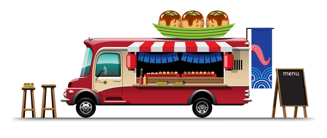 Food truck avec snack japonais  Illustration