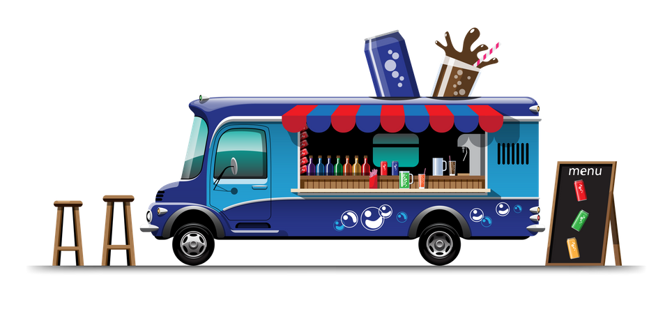 Food truck Beverage and wooden chair  Illustration