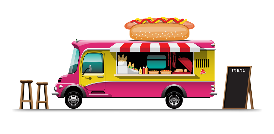 Food truck com cachorro-quente  Ilustração