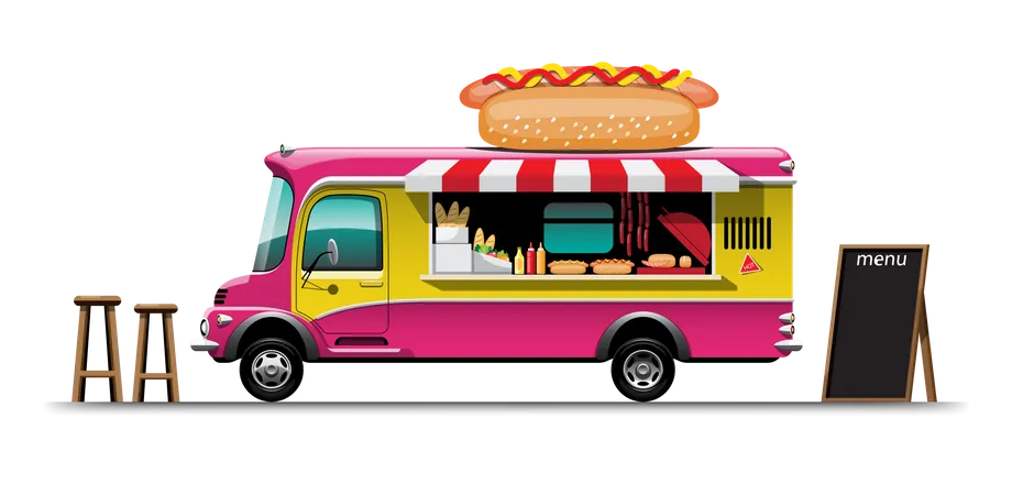 Food truck com cachorro-quente  Ilustração