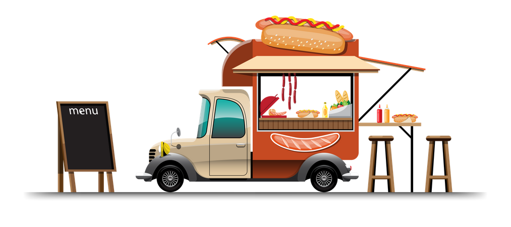 Food truck com cachorro-quente  Ilustração