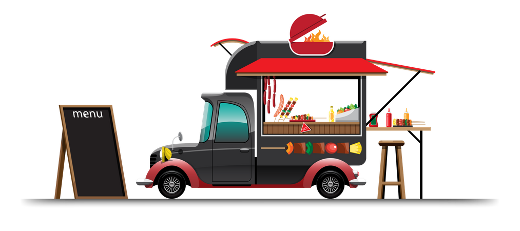 Food truck com churrasqueira  Ilustração
