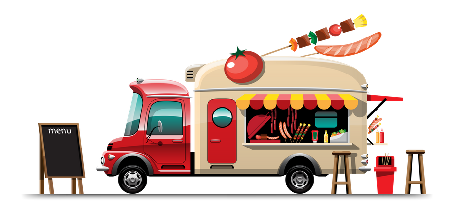Camión de comida con barbacoa  Ilustración