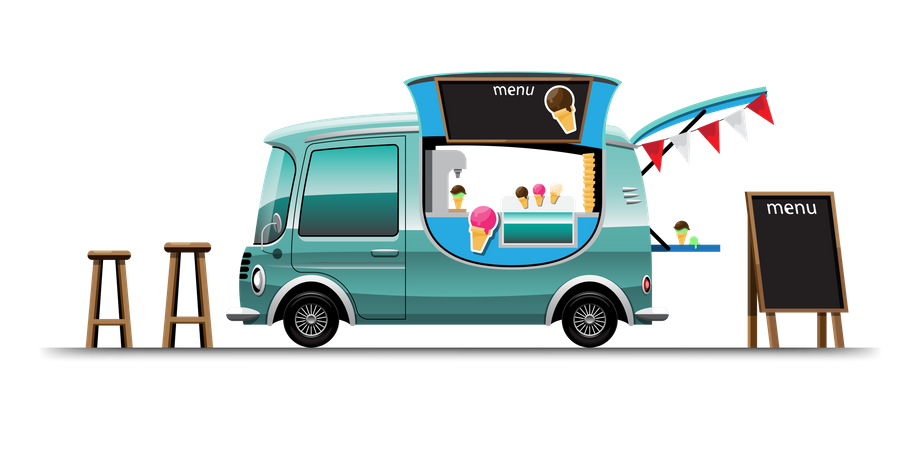 Camión de comida con helado  Ilustración