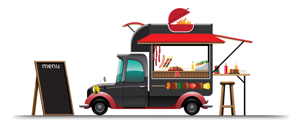 Camión de comida con parrilla  Ilustración
