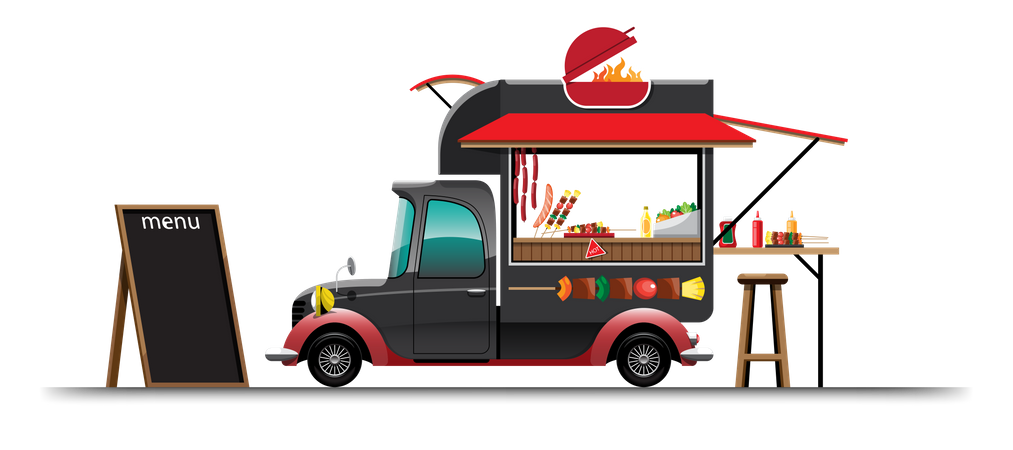 Food truck with Barbecue grill  Illustration