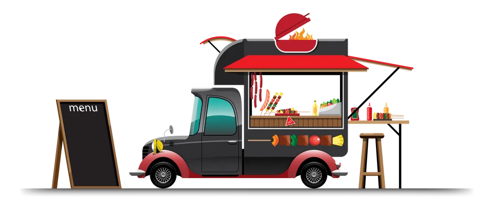 Food truck with Barbecue grill  Illustration