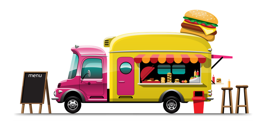 Food truck with Burger Illustration