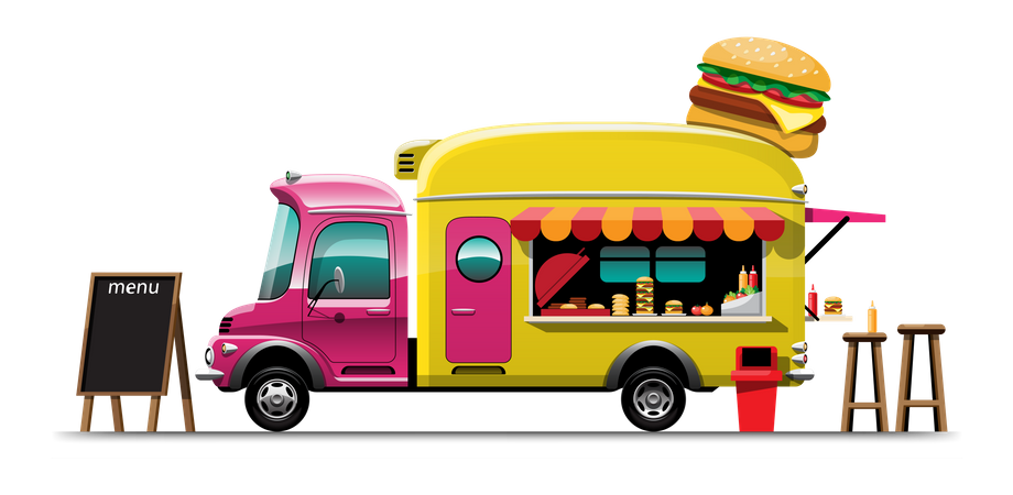 Food truck with Burger  Illustration