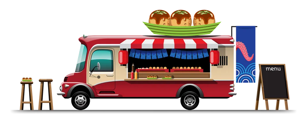 Food truck with Japanese snack  Illustration