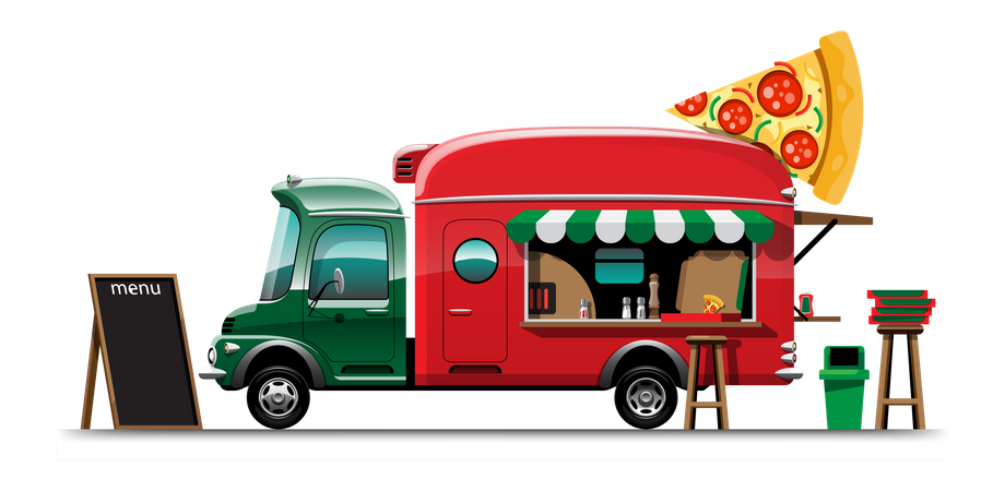 Food truck with pizza menu Illustration