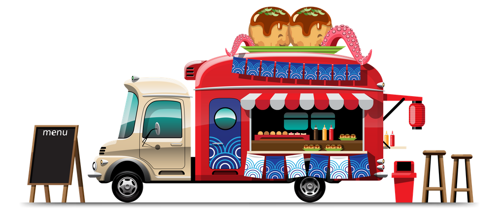 Food truck with Takoyaki  Illustration