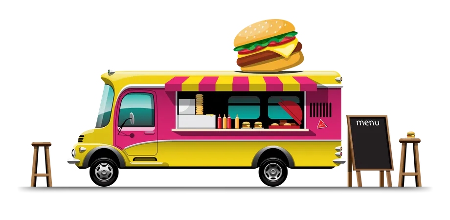 Food van with Burger Illustration